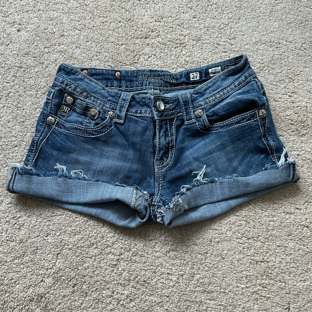 Miss Me Dark Blue Jean Shorts